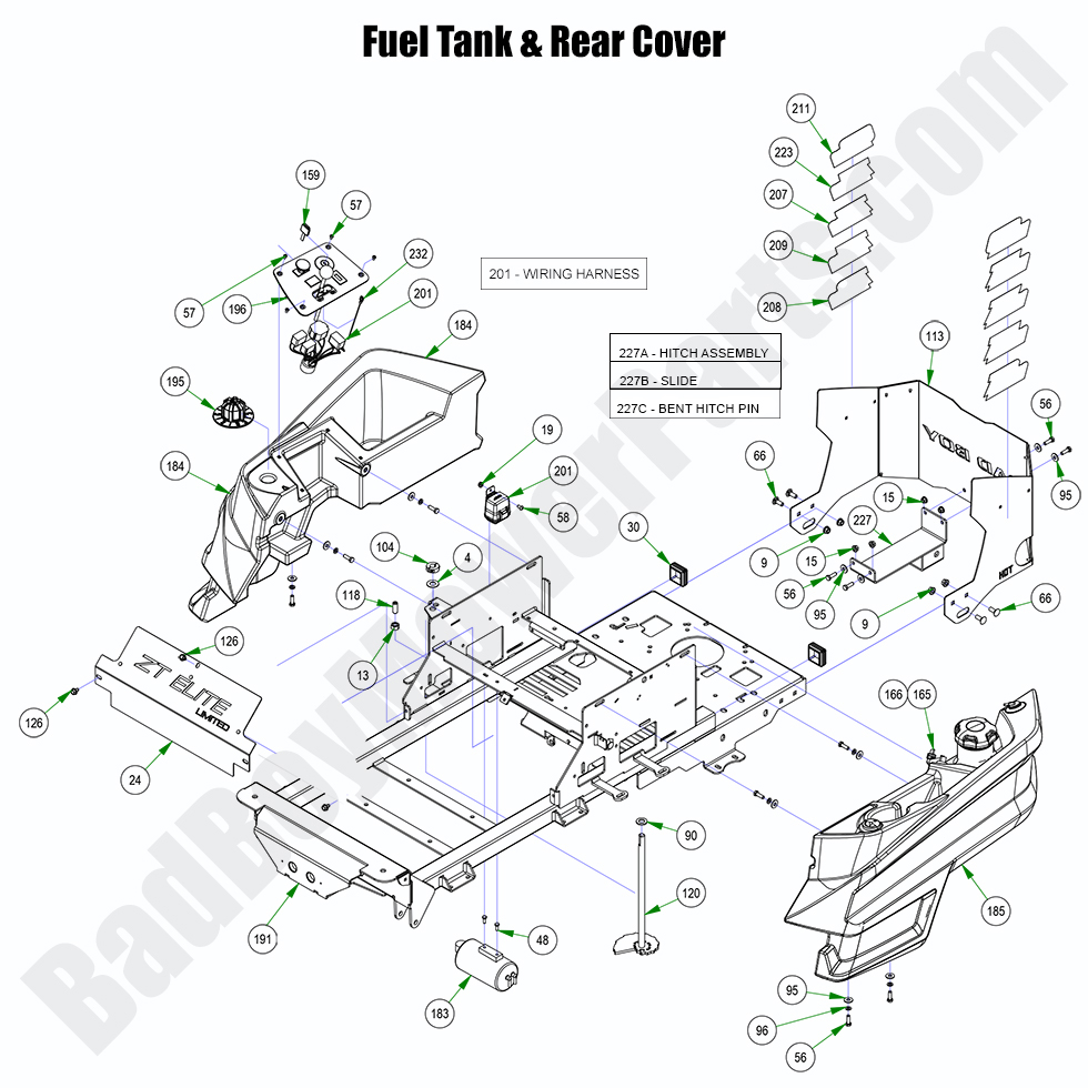 3097 - Bad Boy Mower Parts Lookup > 2023 > ZT Elite Limited > Fuel Tank & Rear Cover